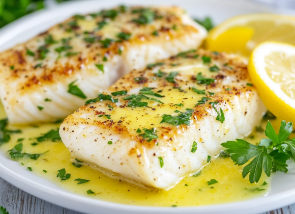 Pan-Seared Halibut with Lemon Butter Drizzle